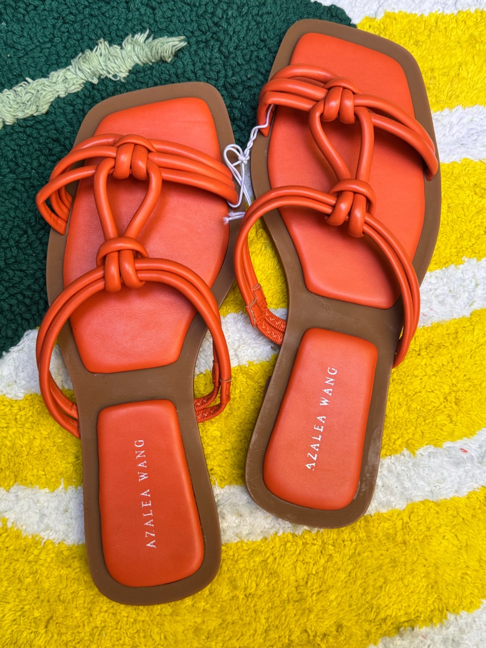 AZALEA WANG Orange Knotted Strap Square Toe Flat Sandals NWT Size 8
